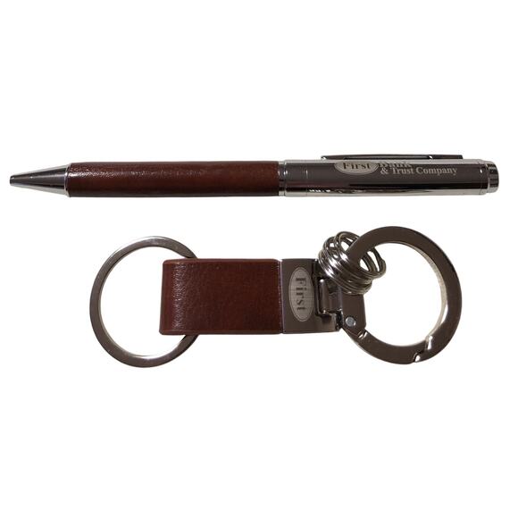 First Bank and Trust Company Leather Ballpoint Pen and Key Chain Set NEW - Picture 3 of 6